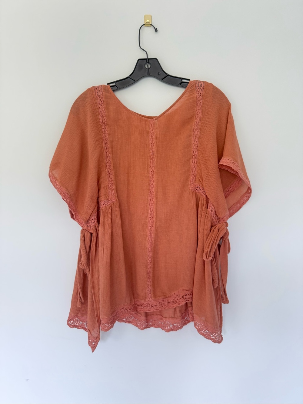 Zara Women's Rust Crochet-Trim Peasant Top S